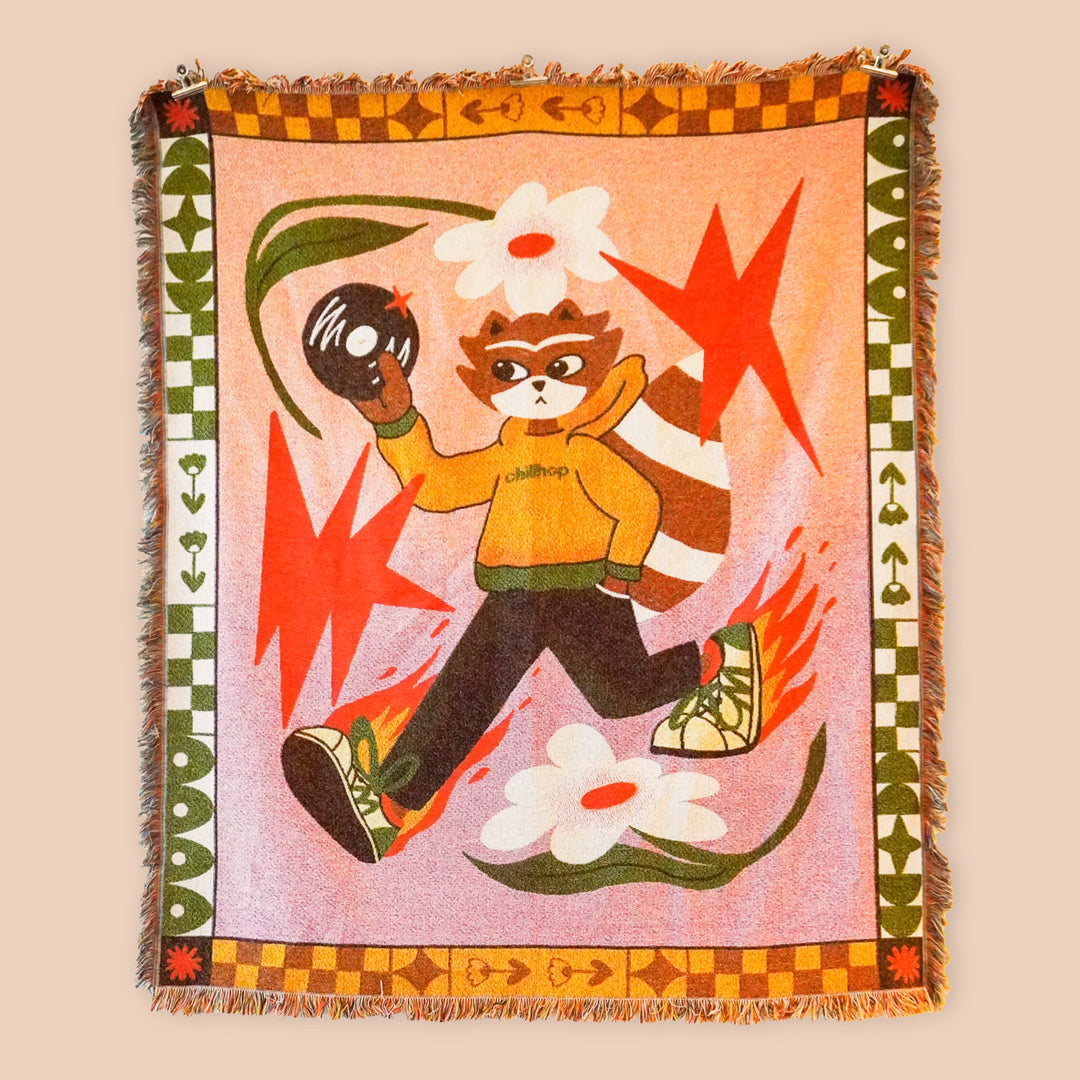 Raccoon Stroll Warm Throw Blanket (100% Cotton)