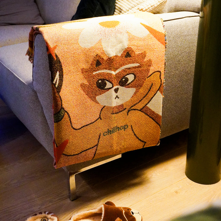 Raccoon Stroll Warm Throw Blanket (100% Cotton)