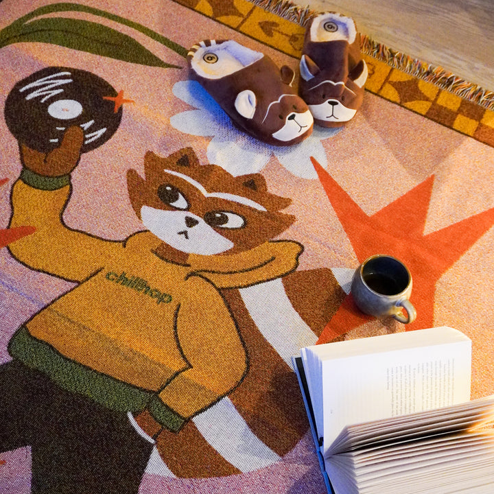 Raccoon Stroll Warm Throw Blanket (100% Cotton)