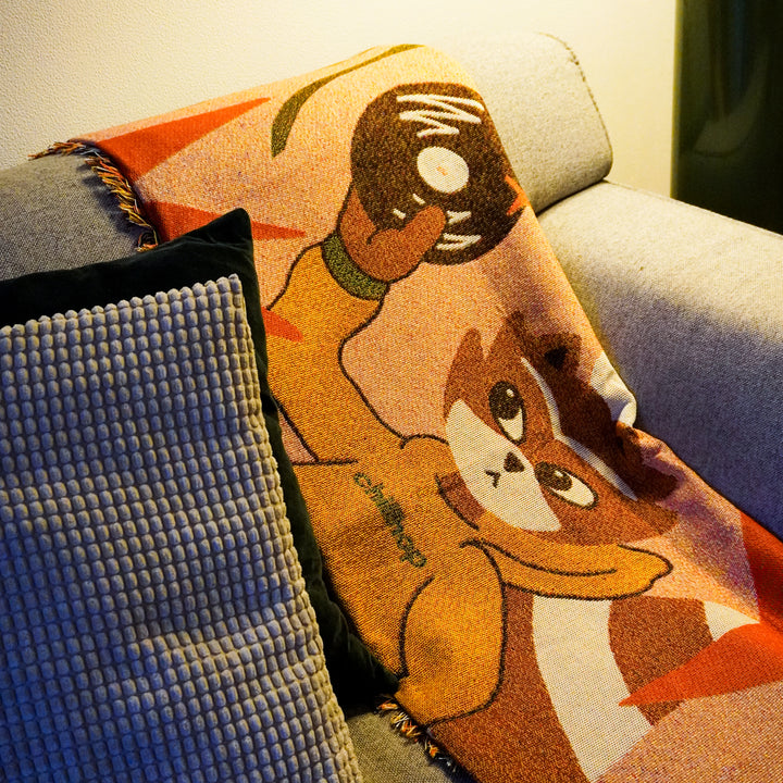 Raccoon Stroll Warm Throw Blanket (100% Cotton)